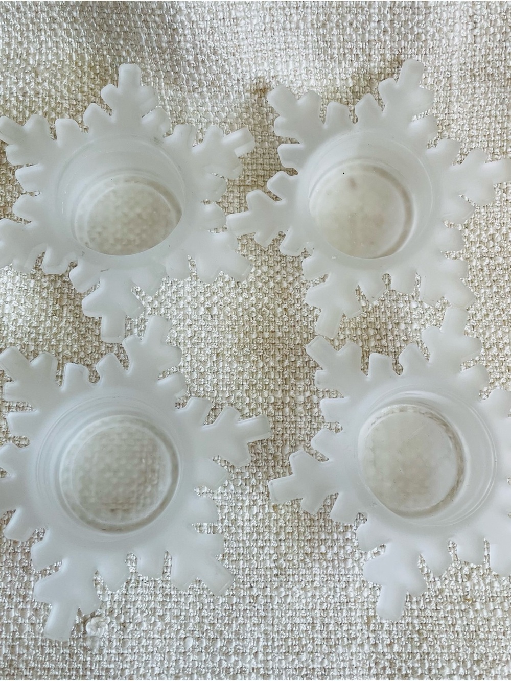 Crate & Barrel Frosted Glass Snowflake  Votive Tea Light Holders - Set of 4